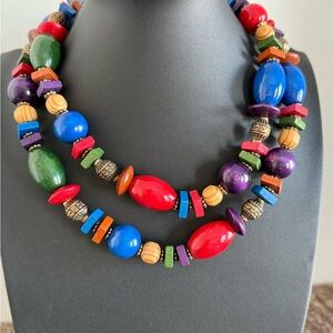 Vintage Colorful Wood Beaded Necklace